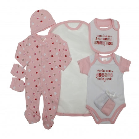 Girls 7Pc Mesh Bag Gift Set-"Welcome To The World Baby Girl" (0-3 Months) 45JTC8896