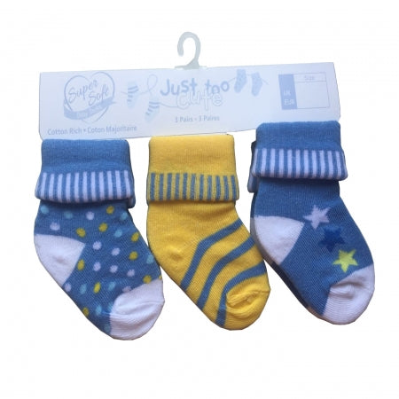 Triple Pack Boys Cotton Rich Socks - Yellow/Stars(0-12m) 24JTC8952