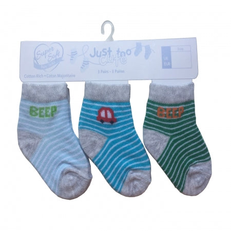 Triple Pack Boys Socks - Beep  (0-12m) 24JTC8957