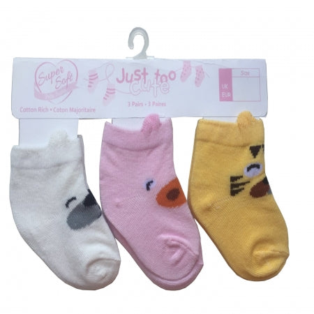 Triple pack Girls Socks - Animals (0-12m) 24JTC8961