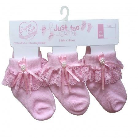 Triple Pack Girls Socks - Lace/Embellishments   (0-12m) 24JTC8967