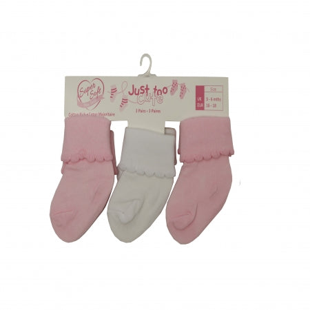 Triple Pack Girls Cotton Rich Socks - PlainPink (0-12m) 24JTC8951