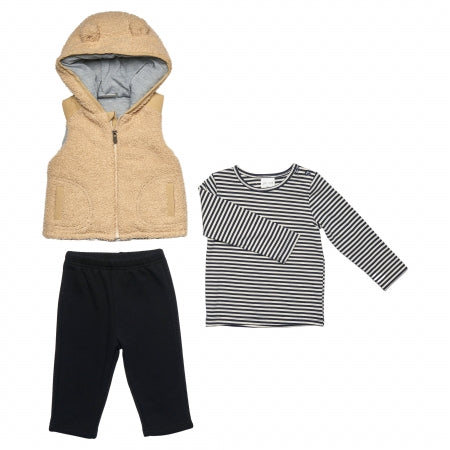 Baby Boys 3pc Sherpa Fur Jacket Set - Beige/Stripe (PK6) (6-24m) 04JTC9268