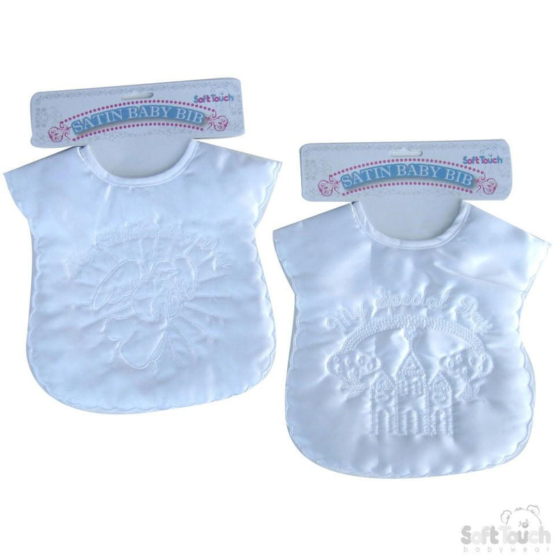 LARGE SATIN CHRISTENING BIB: P5176-W - Kidswholesale.co.uk