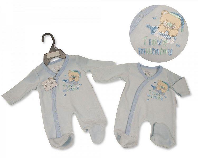 Premature Baby Boys Velour All in One - I Love Mummy (PB 20-0076) - Kidswholesale.co.uk