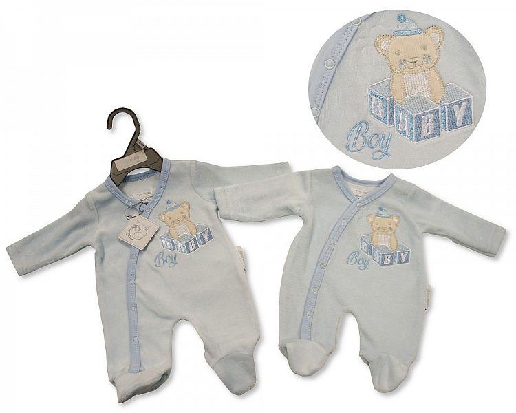 Premature Baby Boys Velour All in One - Baby Boy (PB 20-0077) - Kidswholesale.co.uk