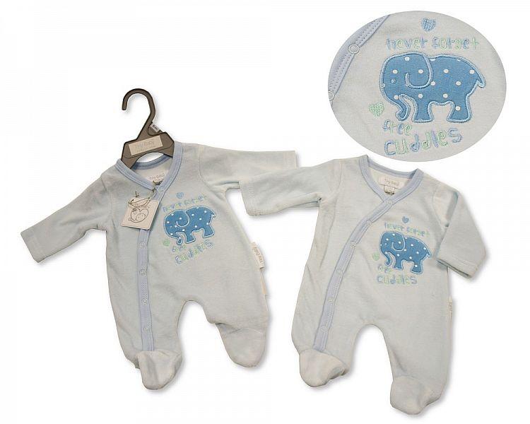 Premature Baby Boys Velour All in One - Free Cuddles (PB-20-0078) - Kidswholesale.co.uk