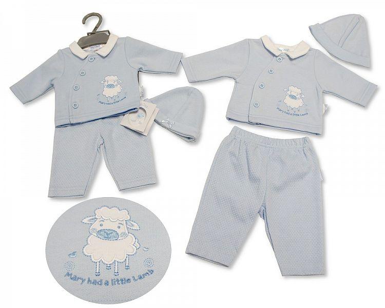 Premature Baby Boys 2 Pieces Set with Hat - Little Lamb (3-5 To 3-8Lbs)-Pb-20-329 - Kidswholesale.co.uk