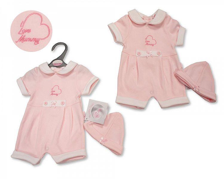 Premature Baby Girls Romper with Hat - I Love Mummy (3-5 to 5-8Lbs) Pb-20-526 - Kidswholesale.co.uk