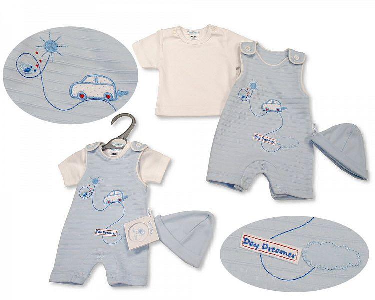 Premature Baby Boys 2 pcs Dungaree Set with Hat - Day Dreamer (3-5 to 5-8Lbs) Pb-20-533 - Kidswholesale.co.uk