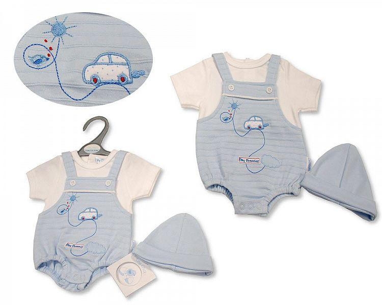 Premature Baby Boys Dungaree Romper with Hat - Day Dreamer (3-5 to 5-8Lbs) Pb-20-535 - Kidswholesale.co.uk