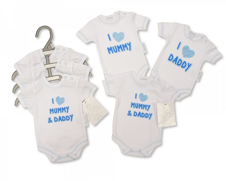 Premature Baby Boys Short Sleeved Bodysuits 3-Pack - I Love Mummy/Daddy