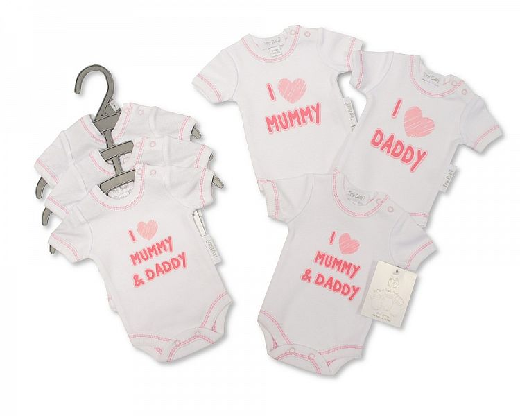 Premature Baby Boys Short Sleeved Bodysuits 3-Pack - I Love Mummy/Daddy