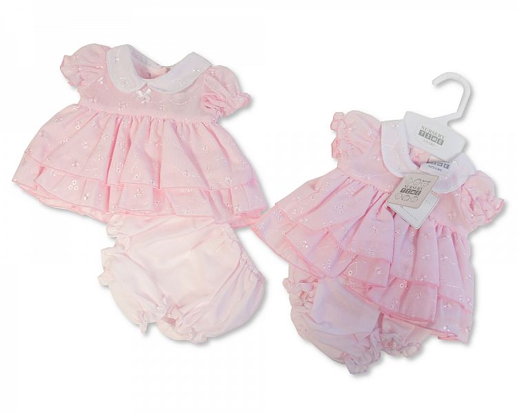 Premature Tiered Baby Dress with Bow and Embroidery (3-5 and 5-8 Lbs) (PK6) Pb-20-566