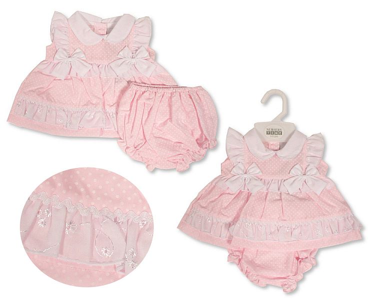 Premature Baby Dress with Bows, Lace and Embroidery (3-8 Lbs) (PK6) Pb-20-590