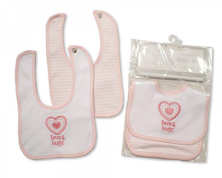 Premature Baby Girls Bibs - 2 Pack " I love hugs" - Kidswholesale.co.uk