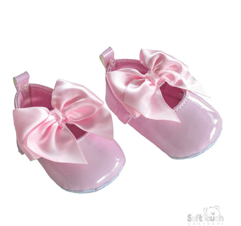 Pink Shiny PU Shoes W/Large Satin Bow-B2228-P