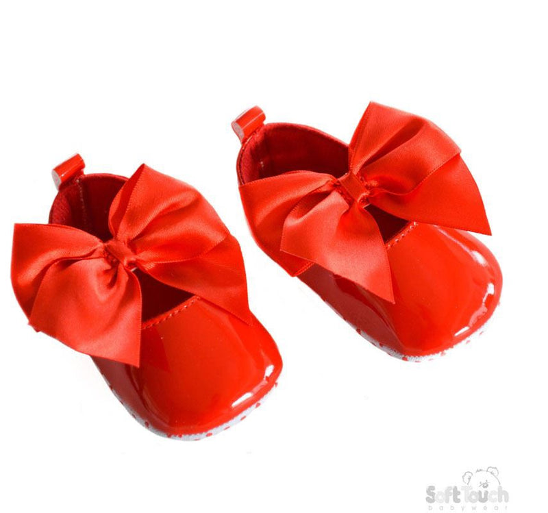 Red Shiny PU Shoes W/Large Satin Bow- B2228-R
