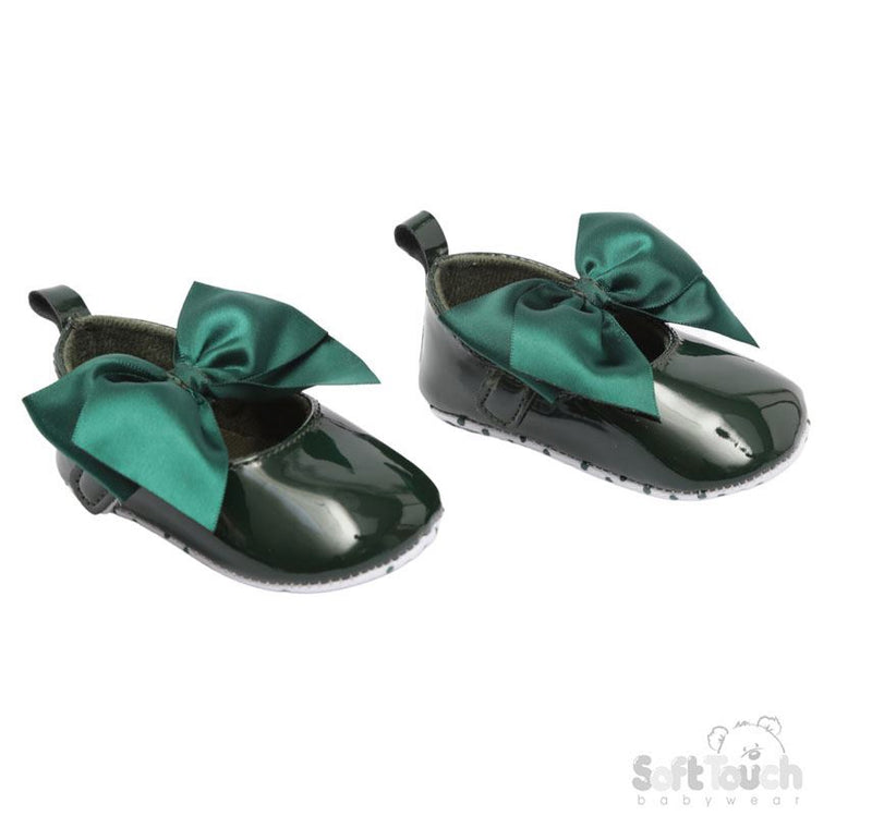 Green Shiny PU Shoes w/Large Satin Bow: B2228-GR
