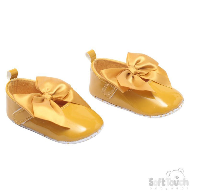Mustard Shiny PU Shoes w/Large Satin Bow: B2228-M