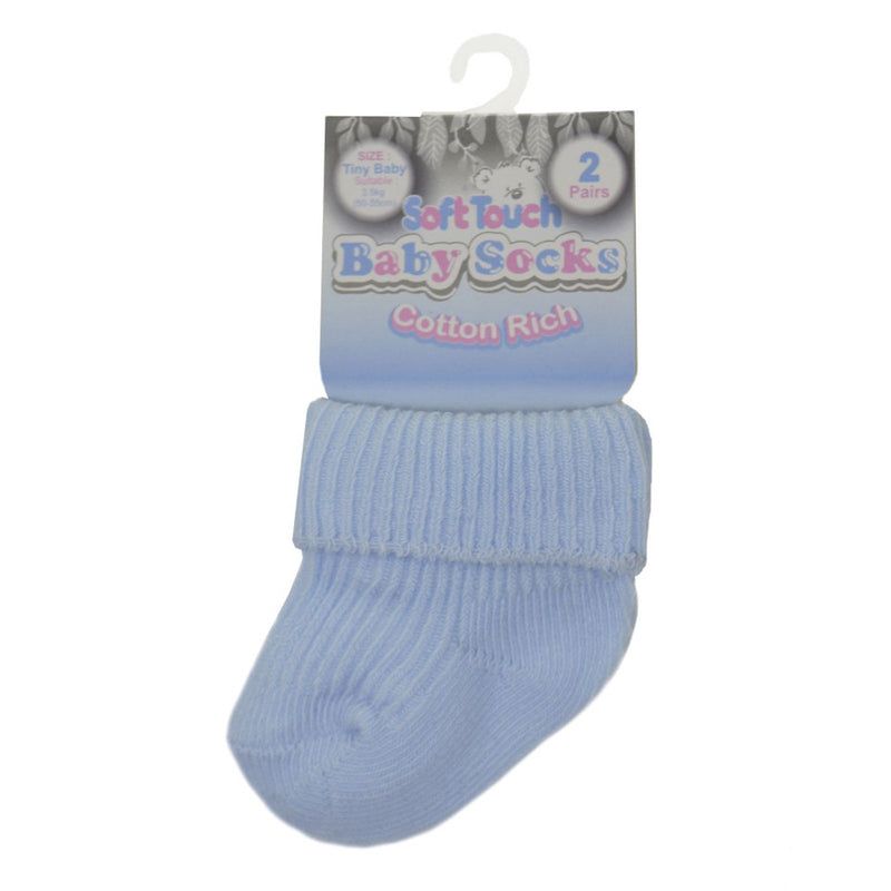 2 PAIR SET BLUE RIBBED TINY BABY SOCKS (PREMATURE TURNOVER SOCKS) PRS07-B - Kidswholesale.co.uk
