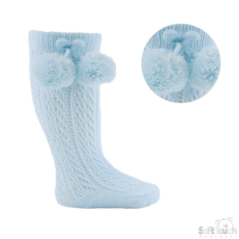 Blue Infants Pelerine Knee-Length Socks W/Pom Pom - 0-24 Months - PS04-B - Kidswholesale.co.uk