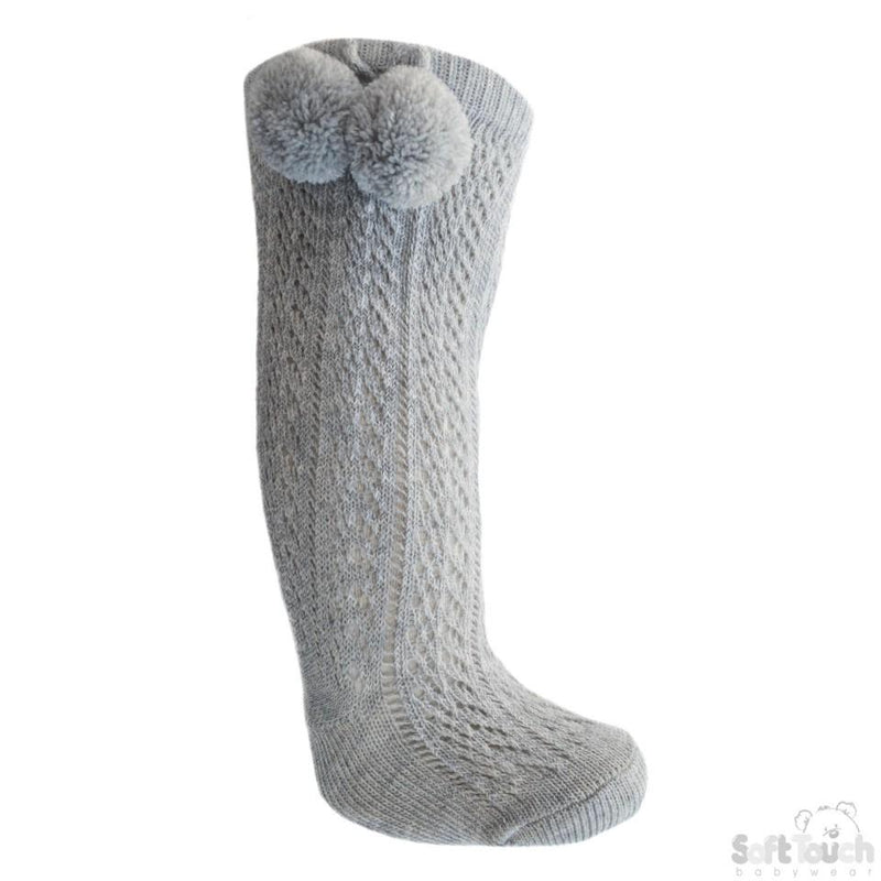 Grey Infants Pelerine Knee-Length Socks W/Pom Pom - 0-24 Months - PS04-G - Kidswholesale.co.uk