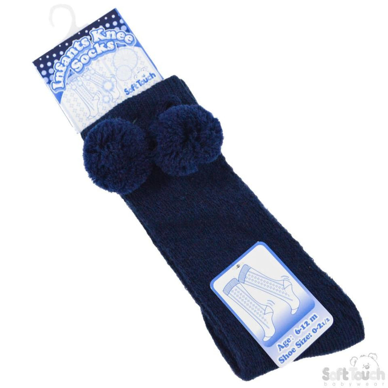 Navy Infants Pelerine Knee-Length Socks W/Pom Pom - 0-24 Months - PS04-N - Kidswholesale.co.uk