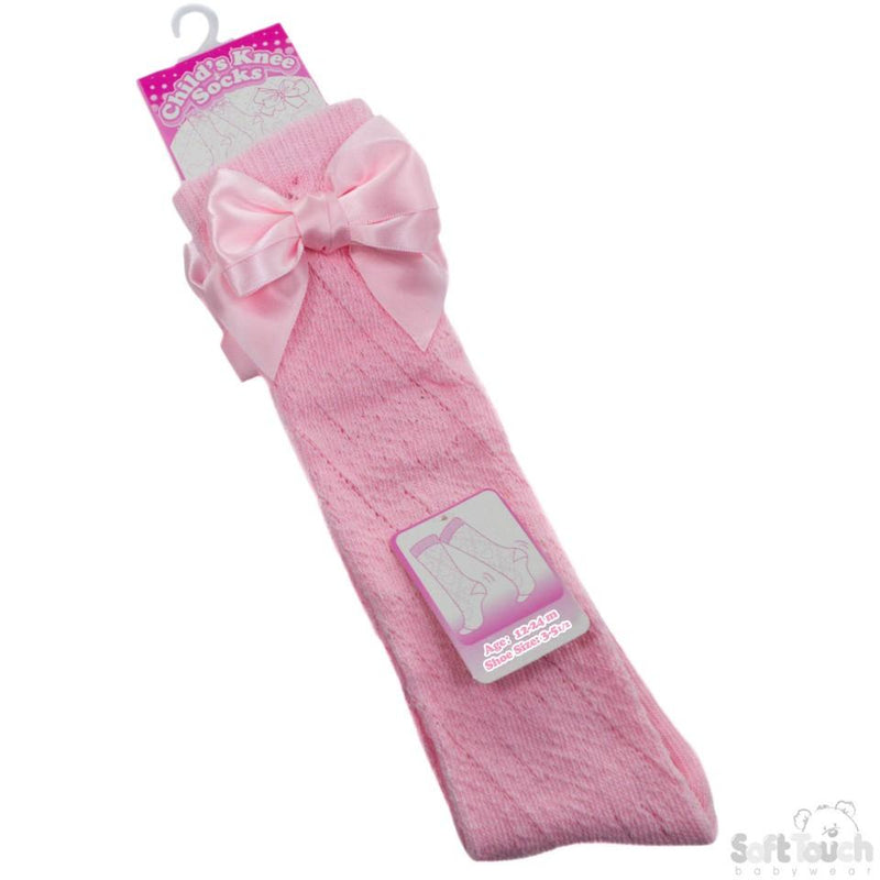 Children Pink Pelerine Knee-Length Socks W/Bow - 2-6 Years - PS16-P - Kidswholesale.co.uk