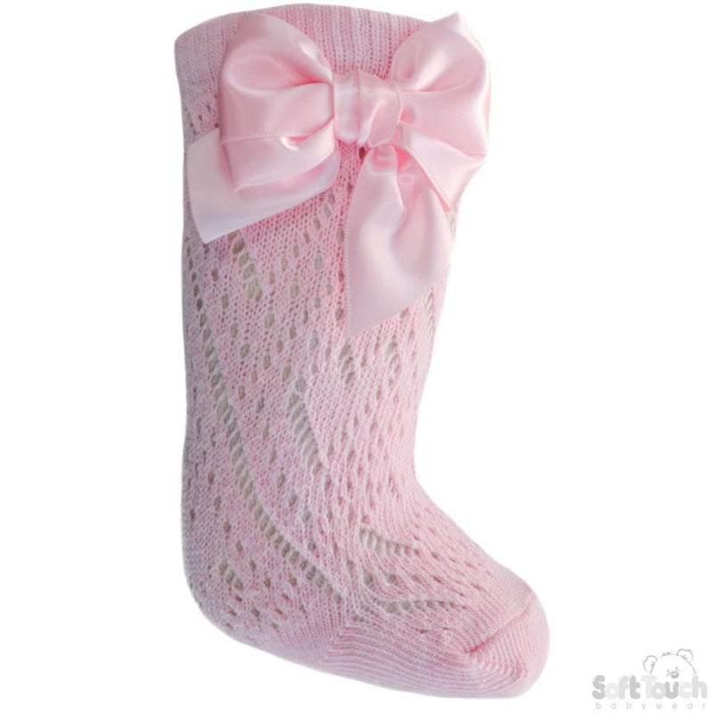 Pink Infants Pelerine Knee-Length Socks W/Bow - 0-24 Months - PS06-P - Kidswholesale.co.uk