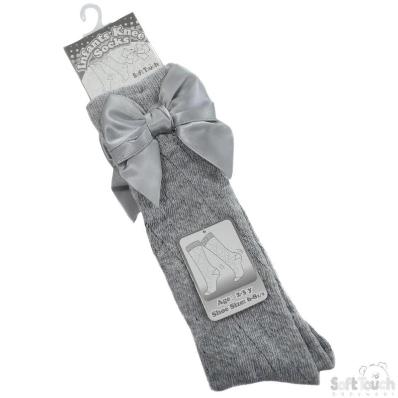 Children Grey Pelerine Knee-Length Socks W/Bow - 2-6 Years - PS16-G - Kidswholesale.co.uk