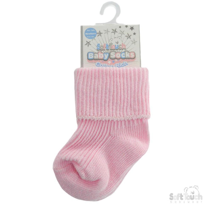 Plain Pink Turnover Socks (Newborn) S03-P-NB - Kidswholesale.co.uk