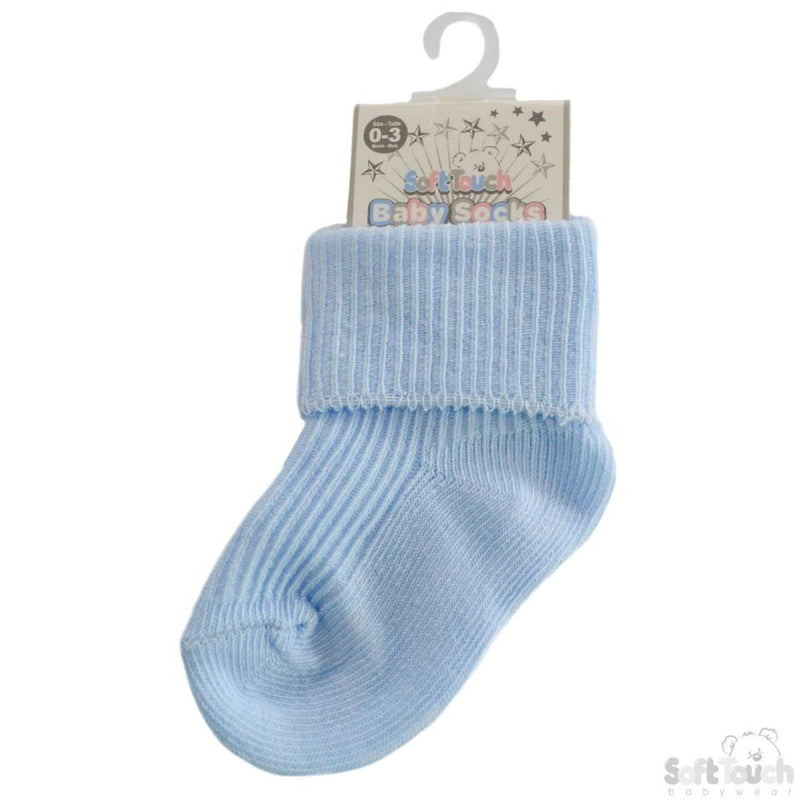 Plain Blue Turnover Socks (0-3M) S04-B-03 - Kidswholesale.co.uk