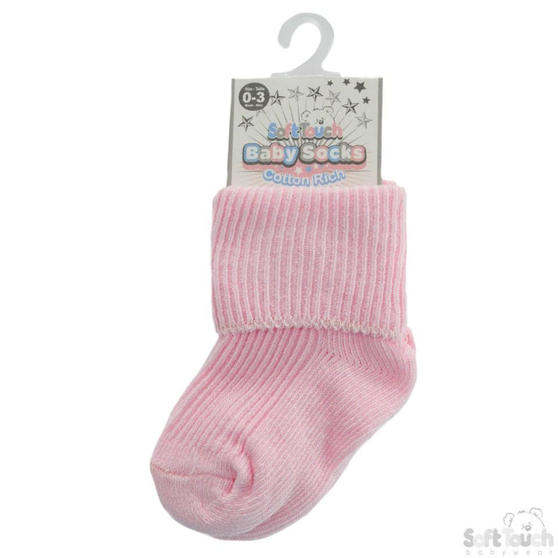 Plain Pink Turnover Socks (0-3M) S04-P-03 - Kidswholesale.co.uk