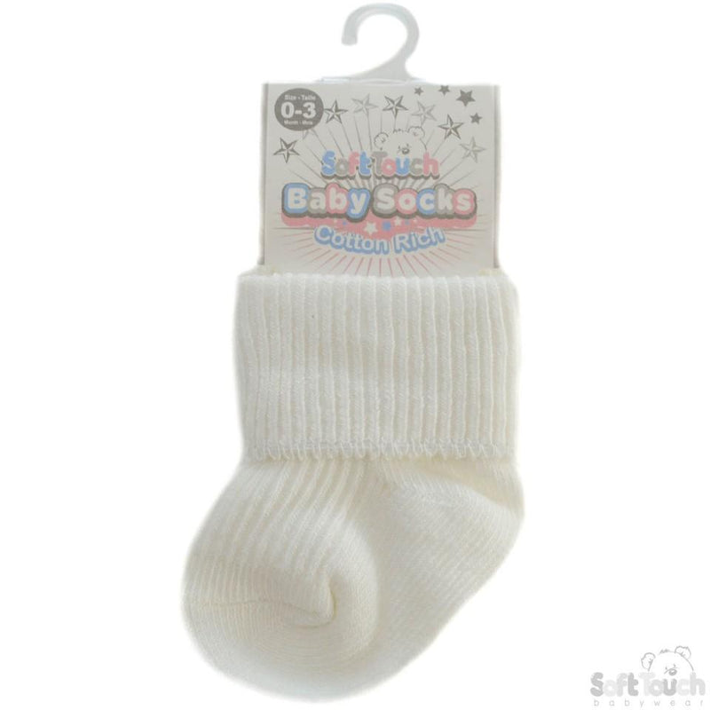 Cream Plain Turnover Socks: (0-3 Months) S06-C - Kidswholesale.co.uk