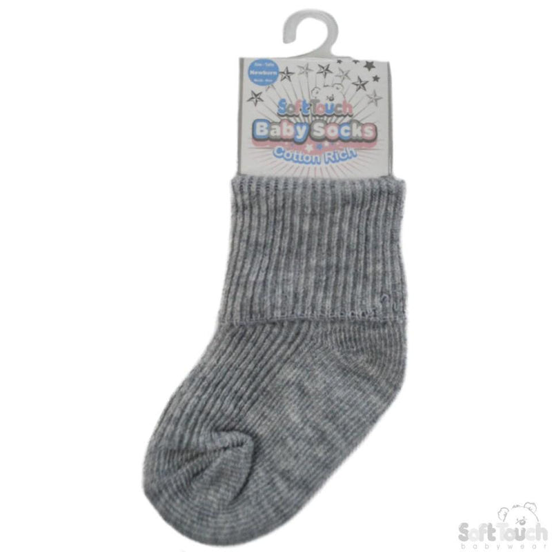 Plain Turnover Socks (Newborn) S103-G-NB - Kidswholesale.co.uk