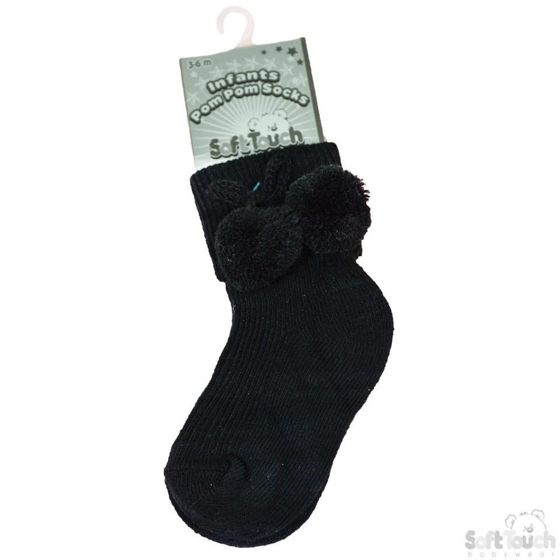 Black Pom-Pom Socks - Nb-18M - (S120-blk) - Kidswholesale.co.uk