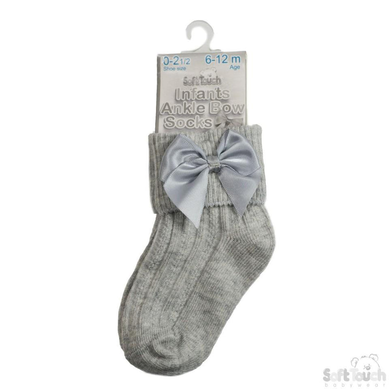 Large Bow Ankle Socks-Grey (0-24mnths) S123-G - Kidswholesale.co.uk