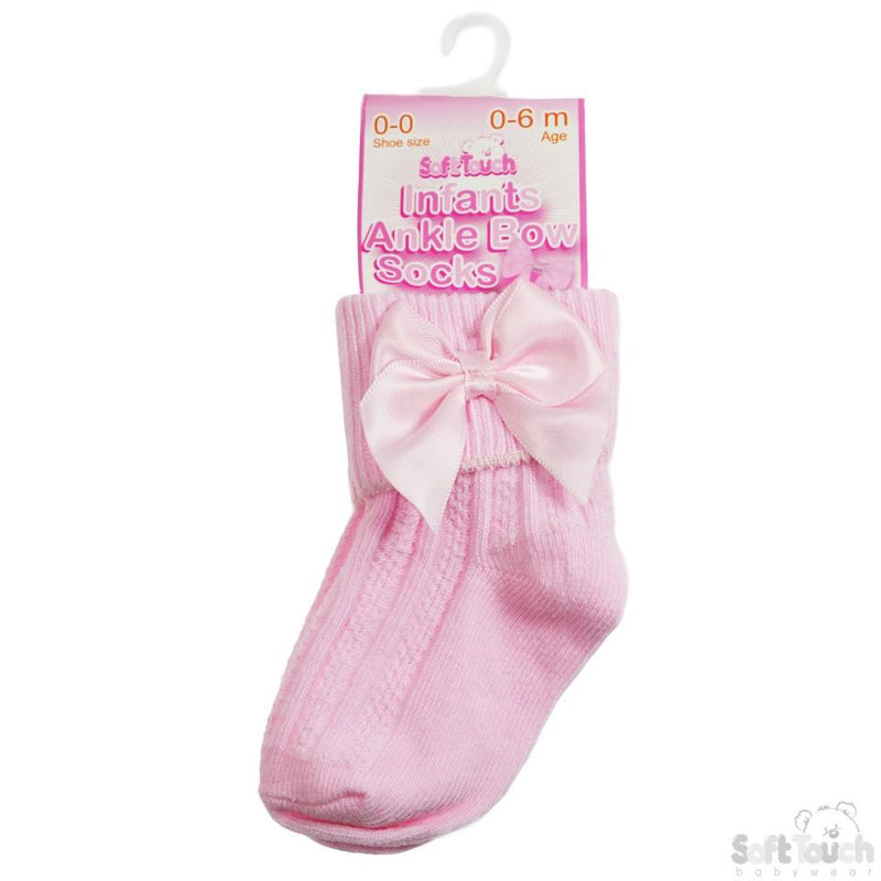 Large Bow Ankle Socks-Pink (0-24mnths) S123-P - Kidswholesale.co.uk