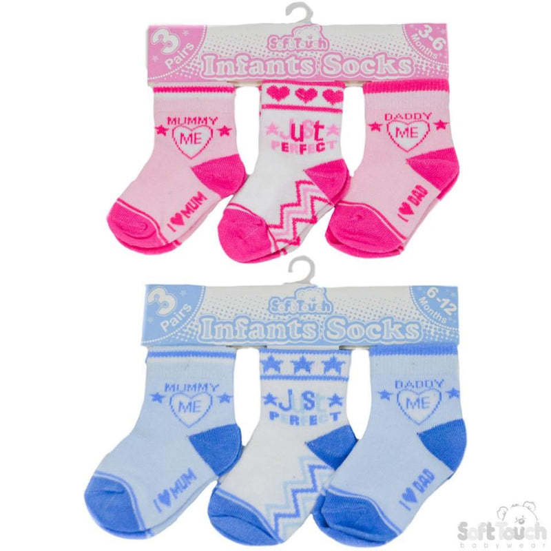 3 Pack Turnover Socks (0-12 Months)  S140 - Kidswholesale.co.uk