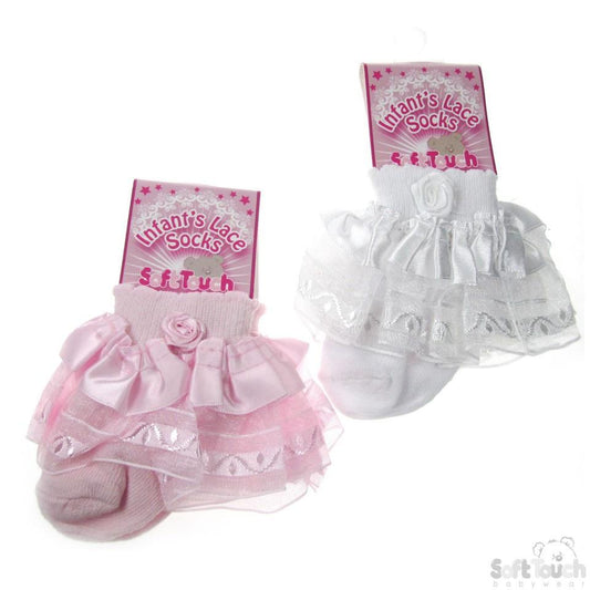 INFANTS LACE SOCKS W/FLOWER: S14 - Kidswholesale.co.uk