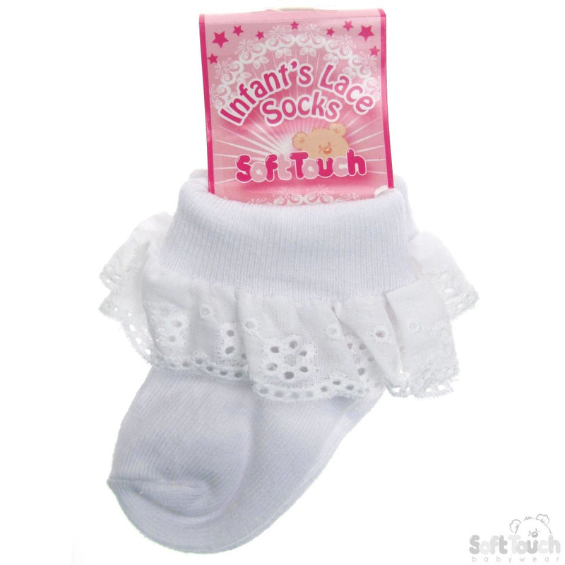 Infants Cotton Lace Socks  (White) (S23-W)
