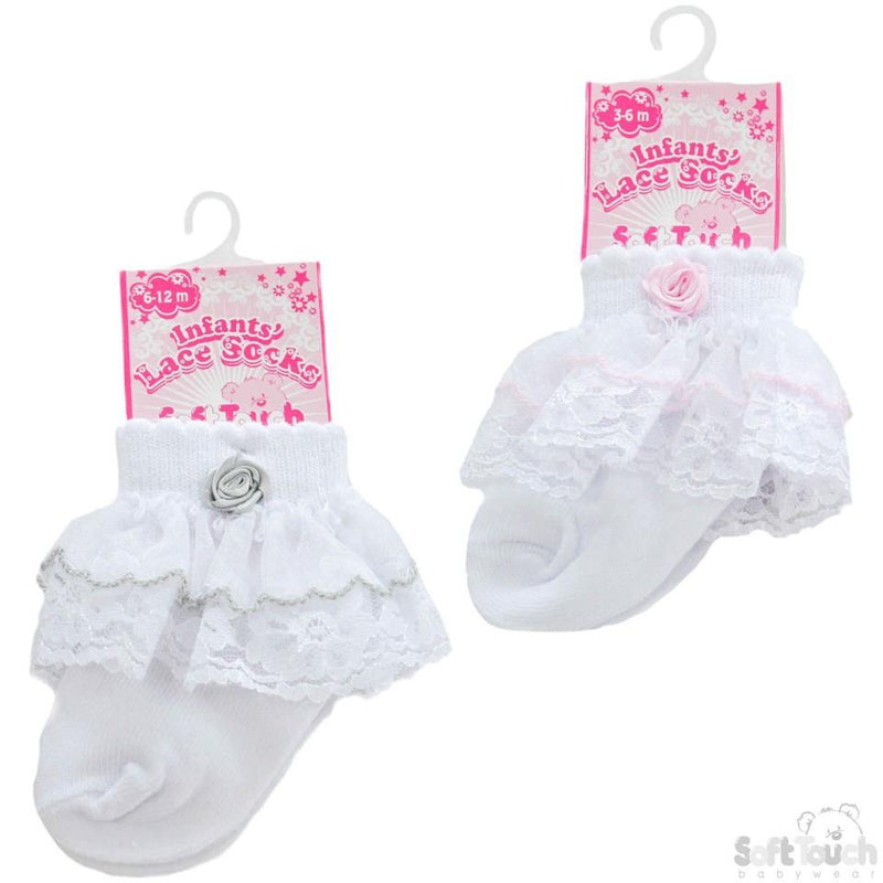 Plain White Socks W/Deep Lace: S37 - Kidswholesale.co.uk