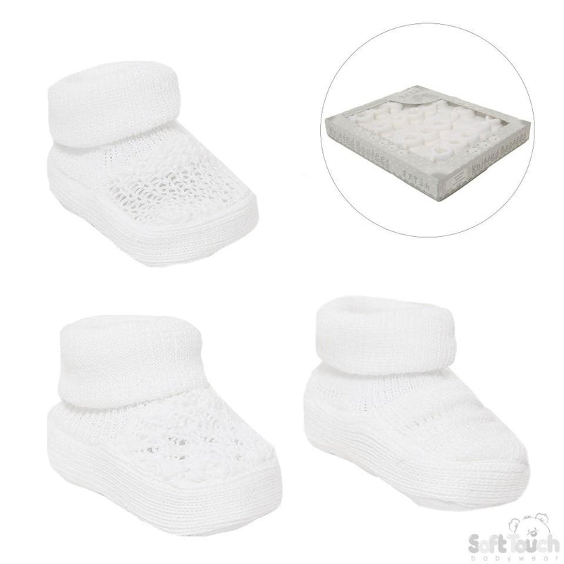 ACRYLIC TURNOVER BABY BOOTEES - S406-W - Kidswholesale.co.uk