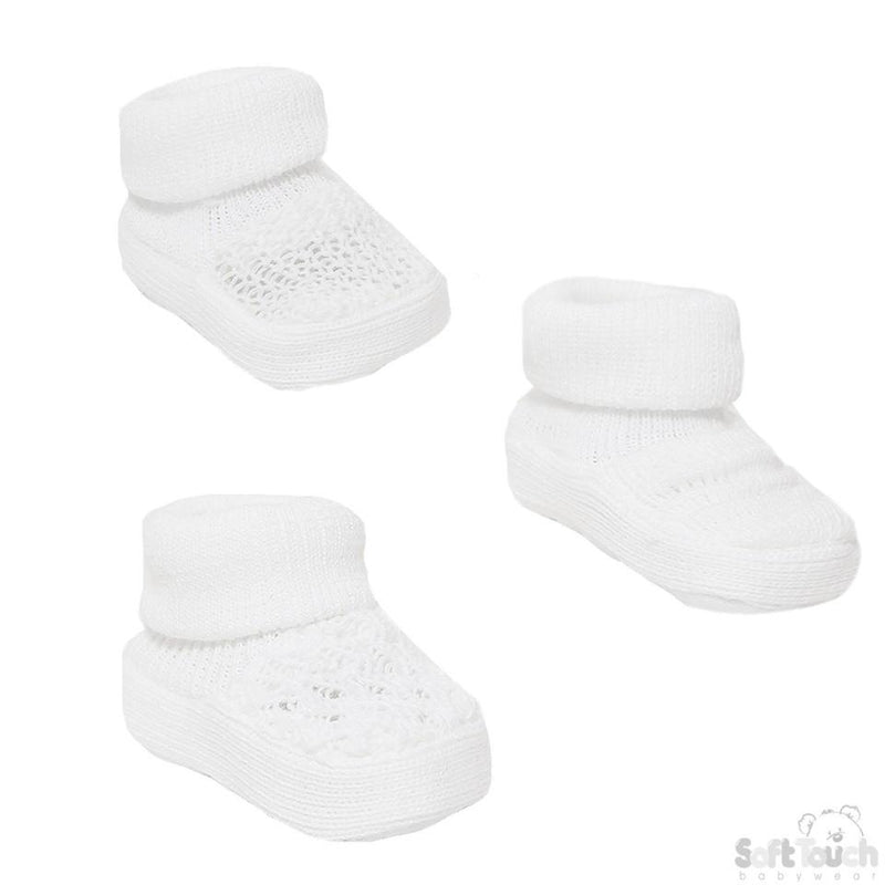 ACRYLIC TURNOVER BABY BOOTEES - S406-W - Kidswholesale.co.uk