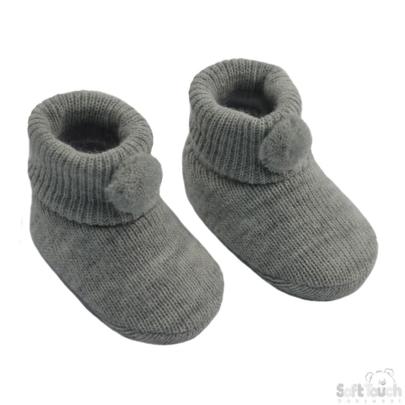 Acrylic Pom-Pom Baby Bootees Grey - S408-G - Kidswholesale.co.uk