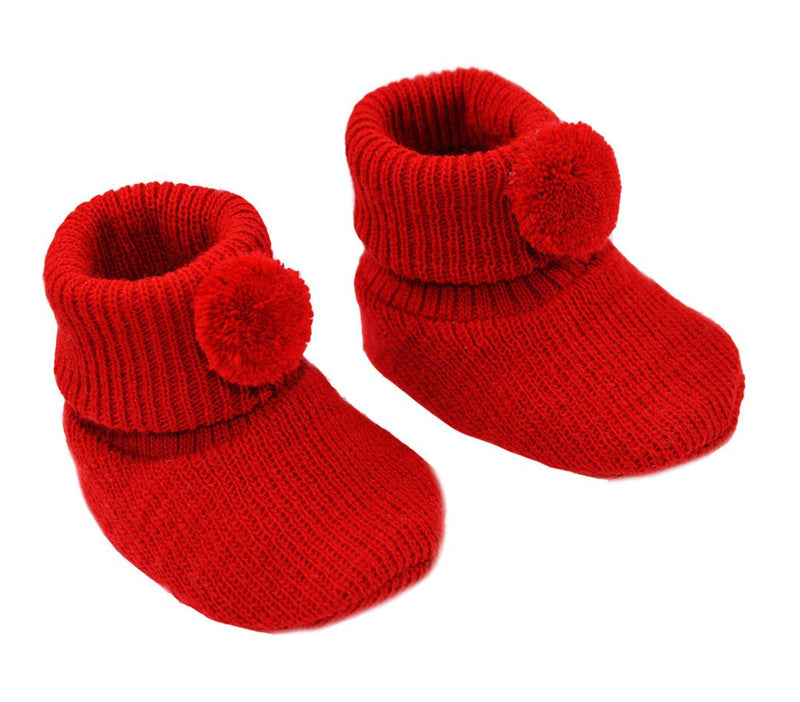 Red Acrylic Pom-Pom Baby Bootees - S408-R - Kidswholesale.co.uk