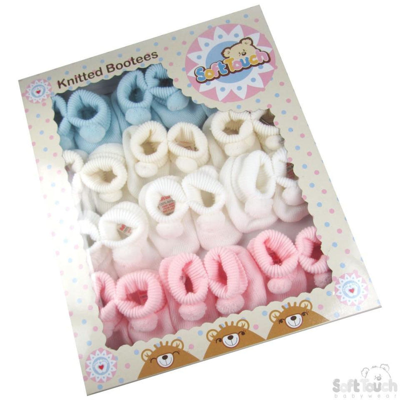 Acrylic Pom-Pom Baby Bootees (4 Cols): S408 - Kidswholesale.co.uk