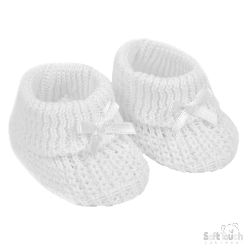 WHITE COTTON BABY BOOTEES W/BOW - S435-W - Kidswholesale.co.uk