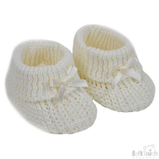 CREAM COTTON BABY BOOTEES W/BOW - S436-C - Kidswholesale.co.uk